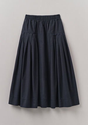 Pleated Organic Cotton Skirt | Navy