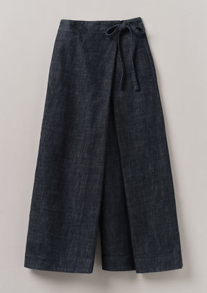 Pleated Wrap Denim Culottes | Indigo