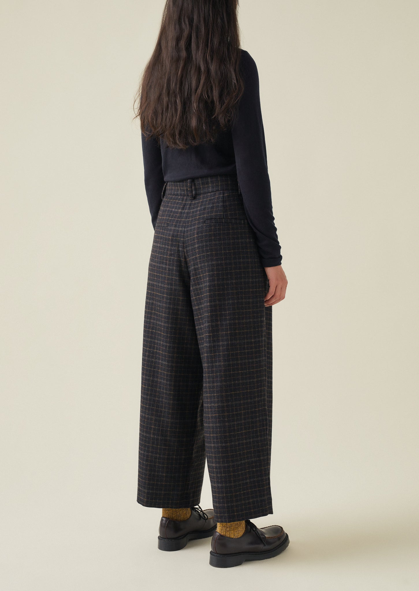 Jude Grid Check Wool Trousers | Navy/Multi