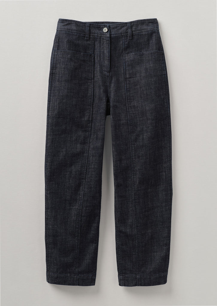 Panelled Organic Indigo Denim Trousers | Indigo | TOAST