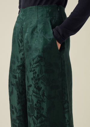 Linen Silk Jacquard Trousers | Lapis Green | TOAST