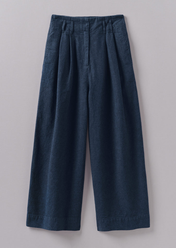 Hemp Cotton Paper Bag Trousers | Dark Chambray Blue | TOAST