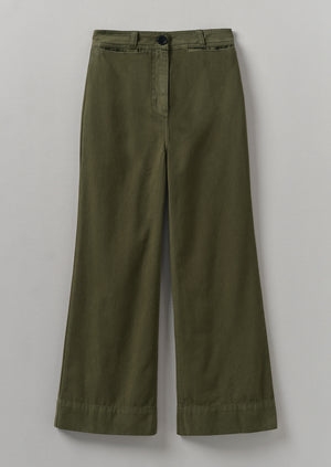 Cotton Canvas Kick Flare Trousers | Seaweed