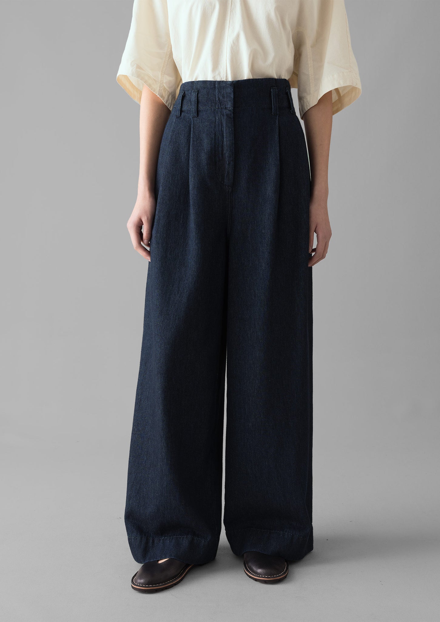 Cotton Hemp Denim Wide Leg Trousers | Indigo