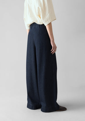 Cotton Hemp Denim Wide Leg Trousers | Indigo