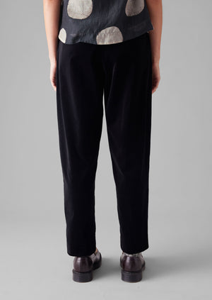 Cotton Velvet Pleat Front Trousers | Brown Slate