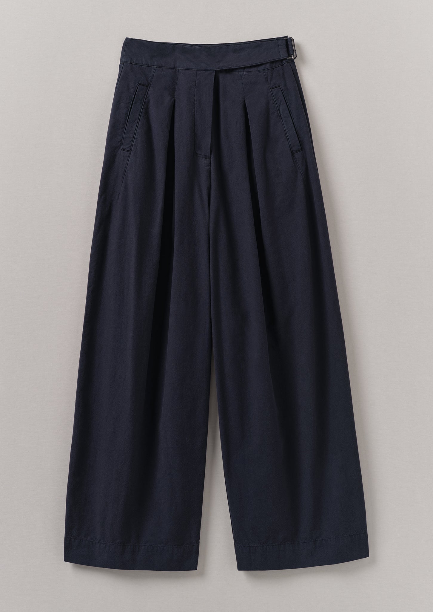 Belted Cotton Linen Poplin Wide Leg Trousers | Raven Blue