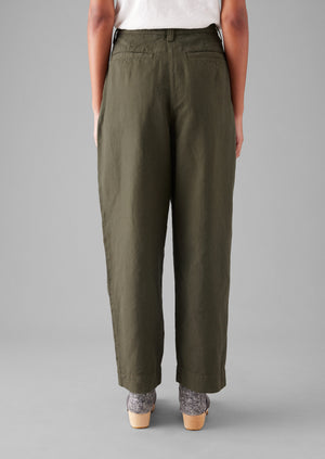 Cotton Linen Herringbone Trousers | Sap Green