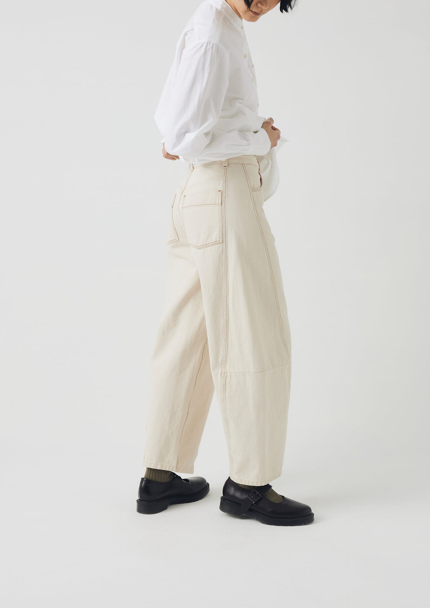 Sculptural Seamed Denim Trousers | Ecru