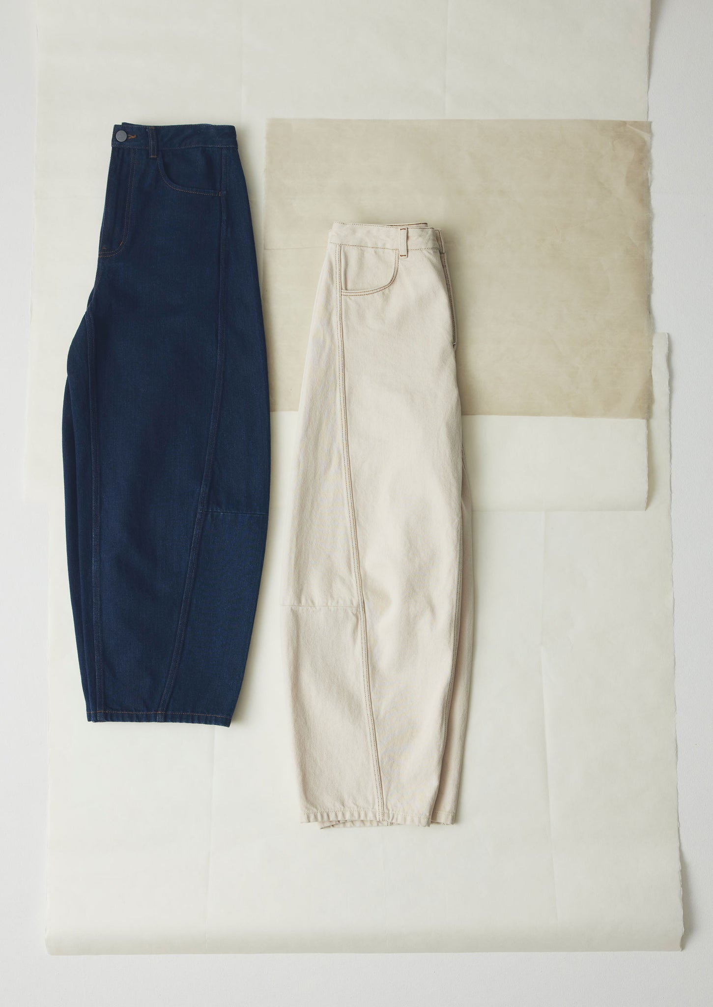 Sculptural Seamed Denim Trousers | Ecru