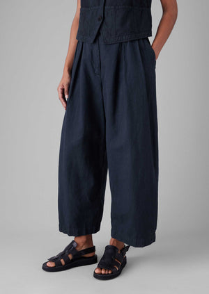 Cotton Linen Canvas Wide Leg Trousers | Anthracite