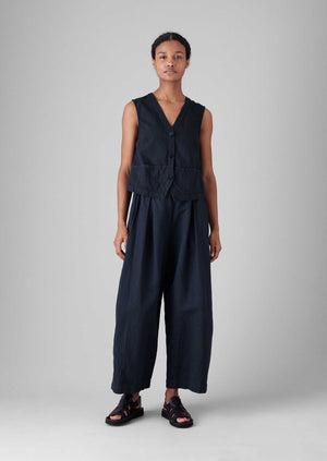 Cotton Linen Canvas Wide Leg Trousers | Anthracite