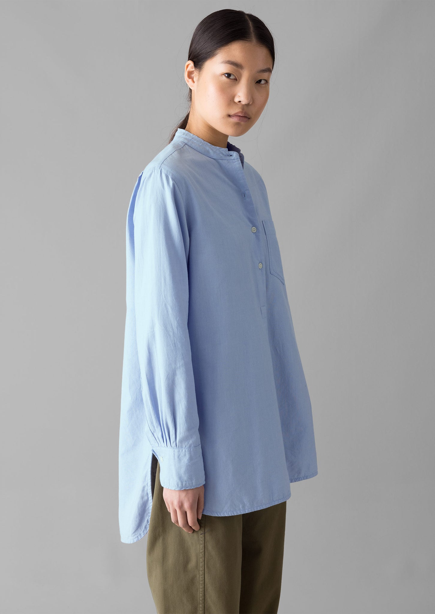 Taro Cotton Oxford Long Shirt | Chambray