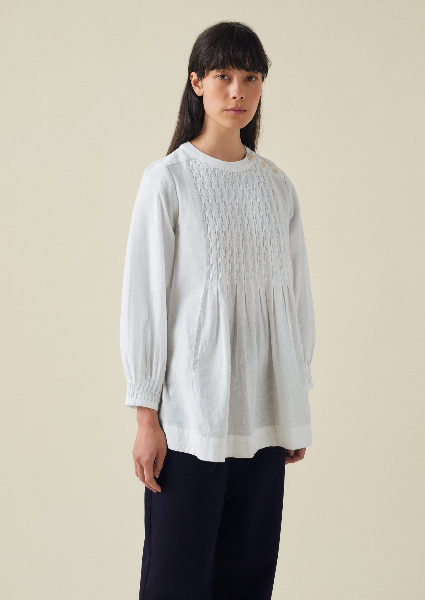 Pintuck Cotton Linen Top | Paper White | TOAST