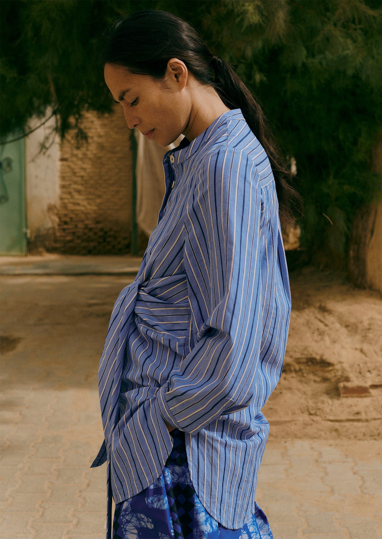 Stripe Poplin Wrap Front Shirt | Sodalite Blue