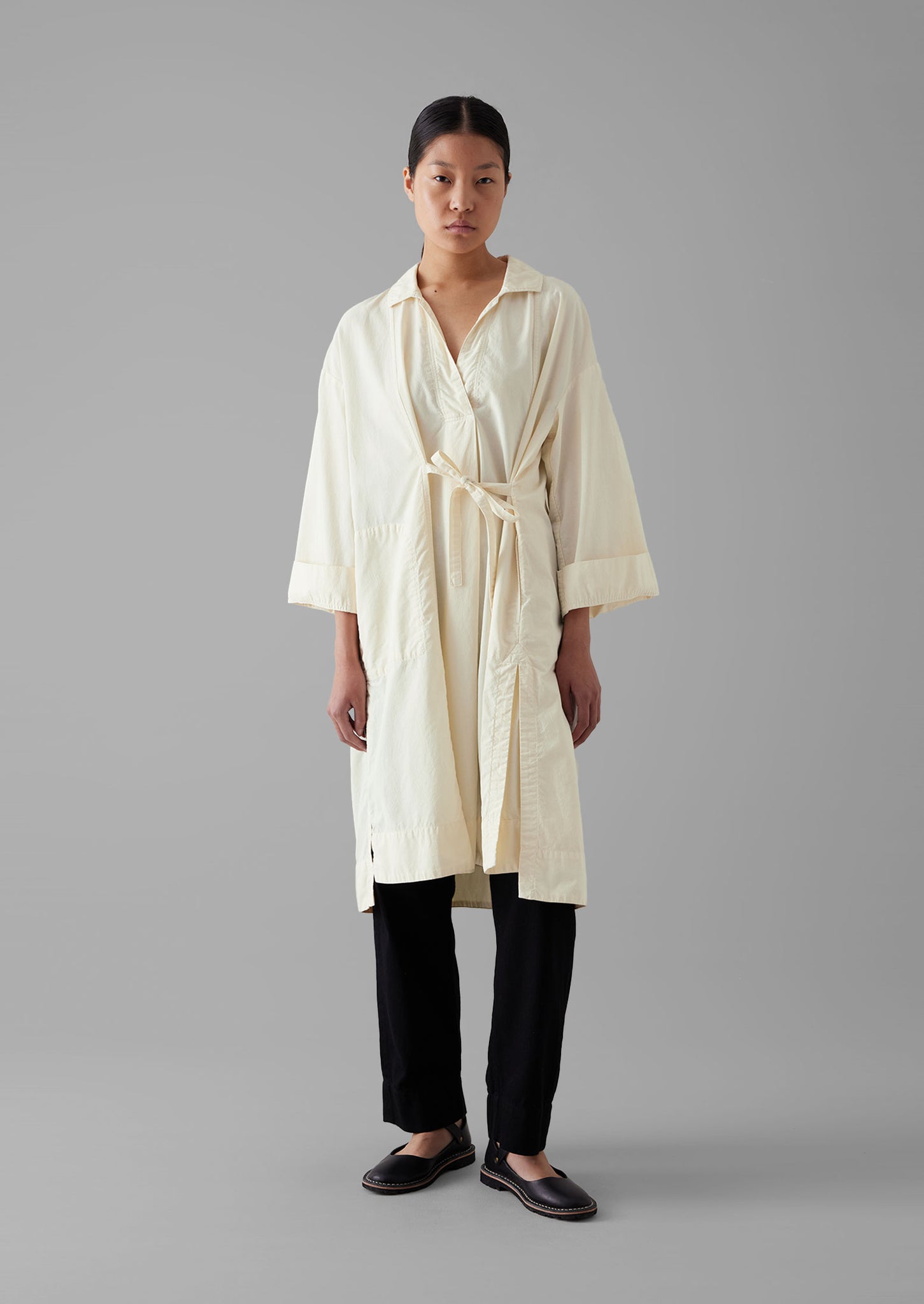 Textured Cotton Poplin Wrap Shirt | Ecru