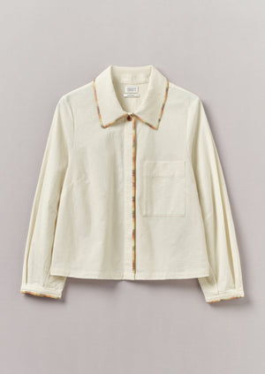 Hand Embroidered Textured Cotton Shirt | Ecru/Multi