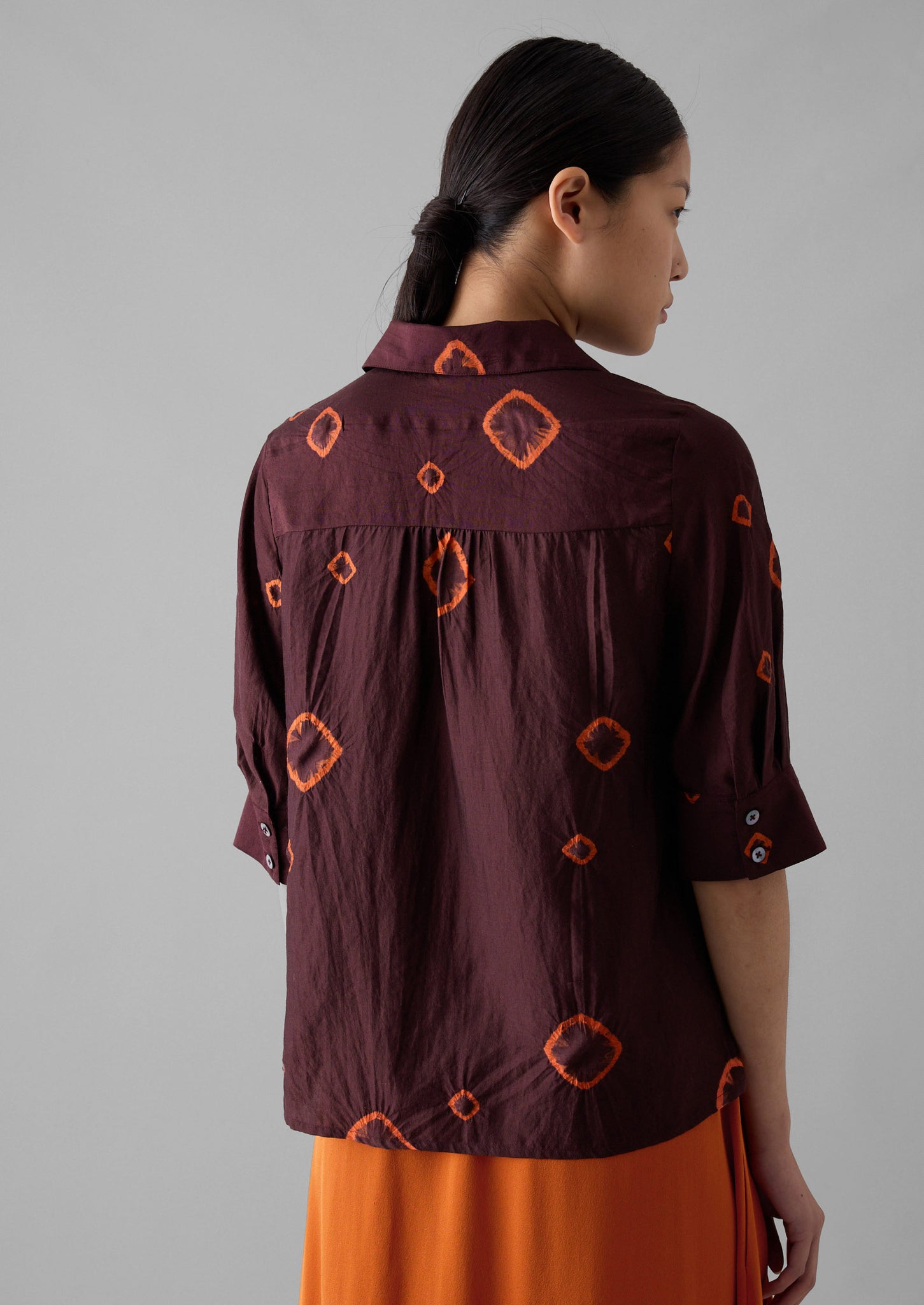 Gia Hand Bandhini Silk Shirt | Bordeaux/Red Carnelian