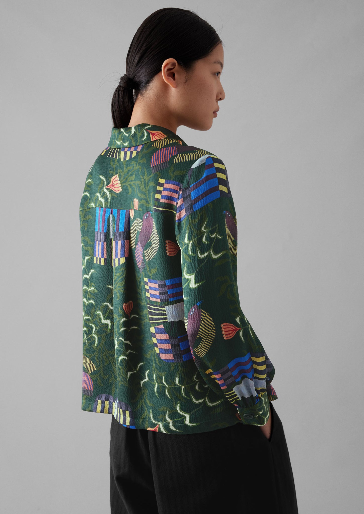 Isobel Harvey Birds Print Baya Shirt | Oil Green