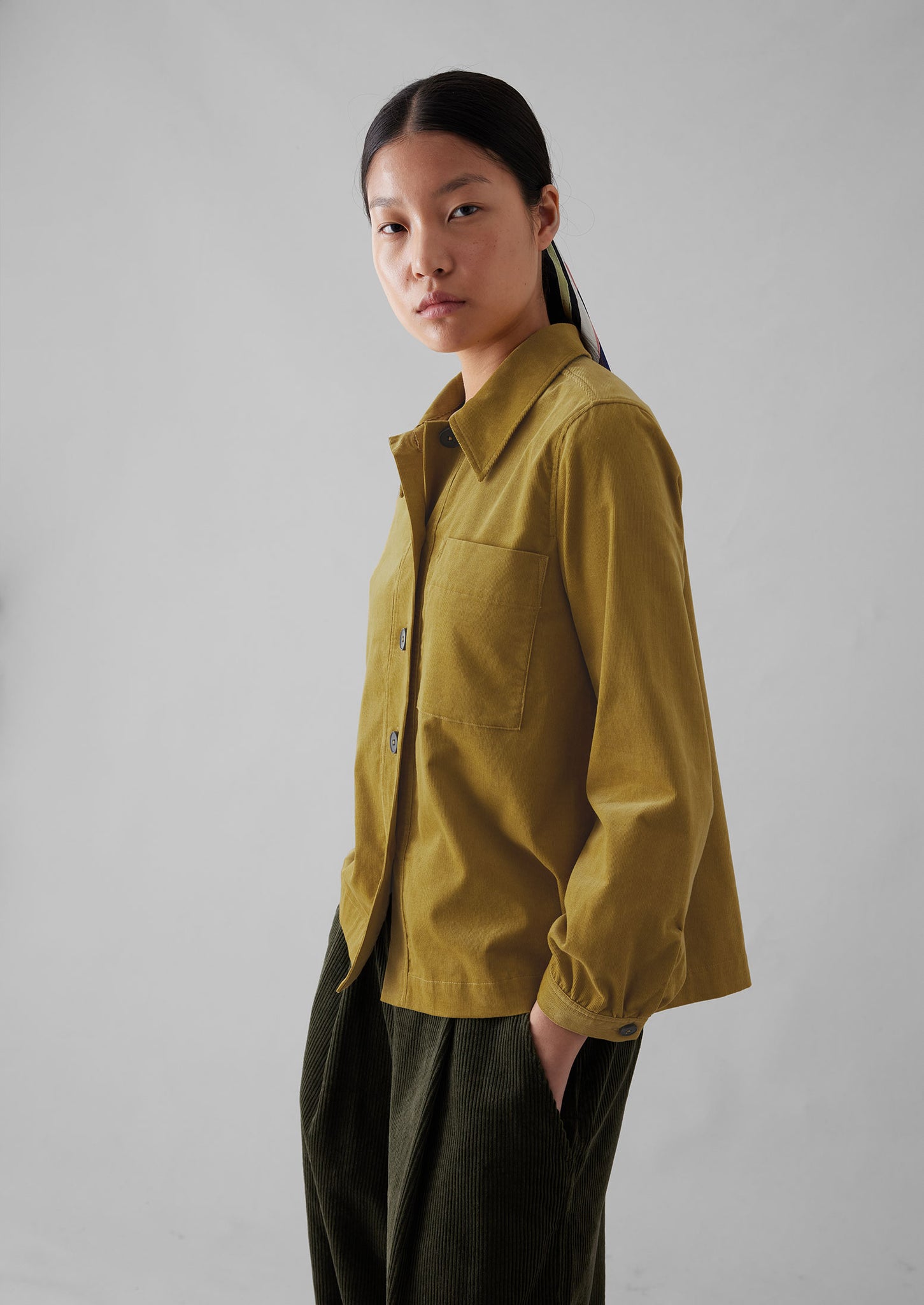 Baya Patch Pocket Organic Cord Shirt | Golden Olive