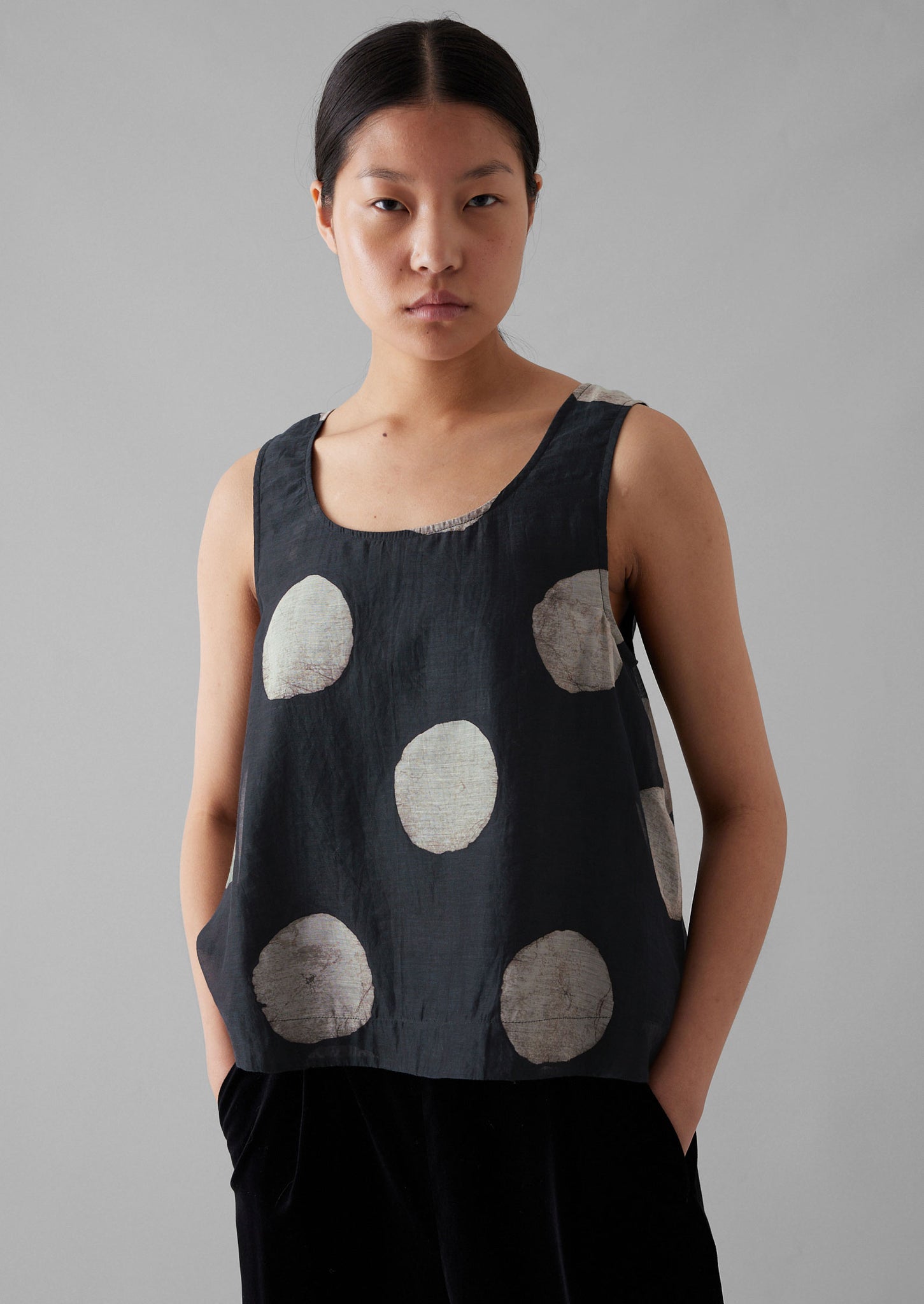 Batik Dot Print Tank Top | Black/Ecru