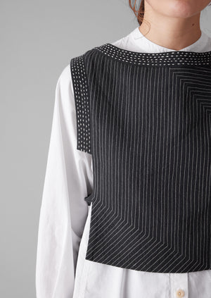 Dash Stitched Cotton Tie Vest | Soft Black