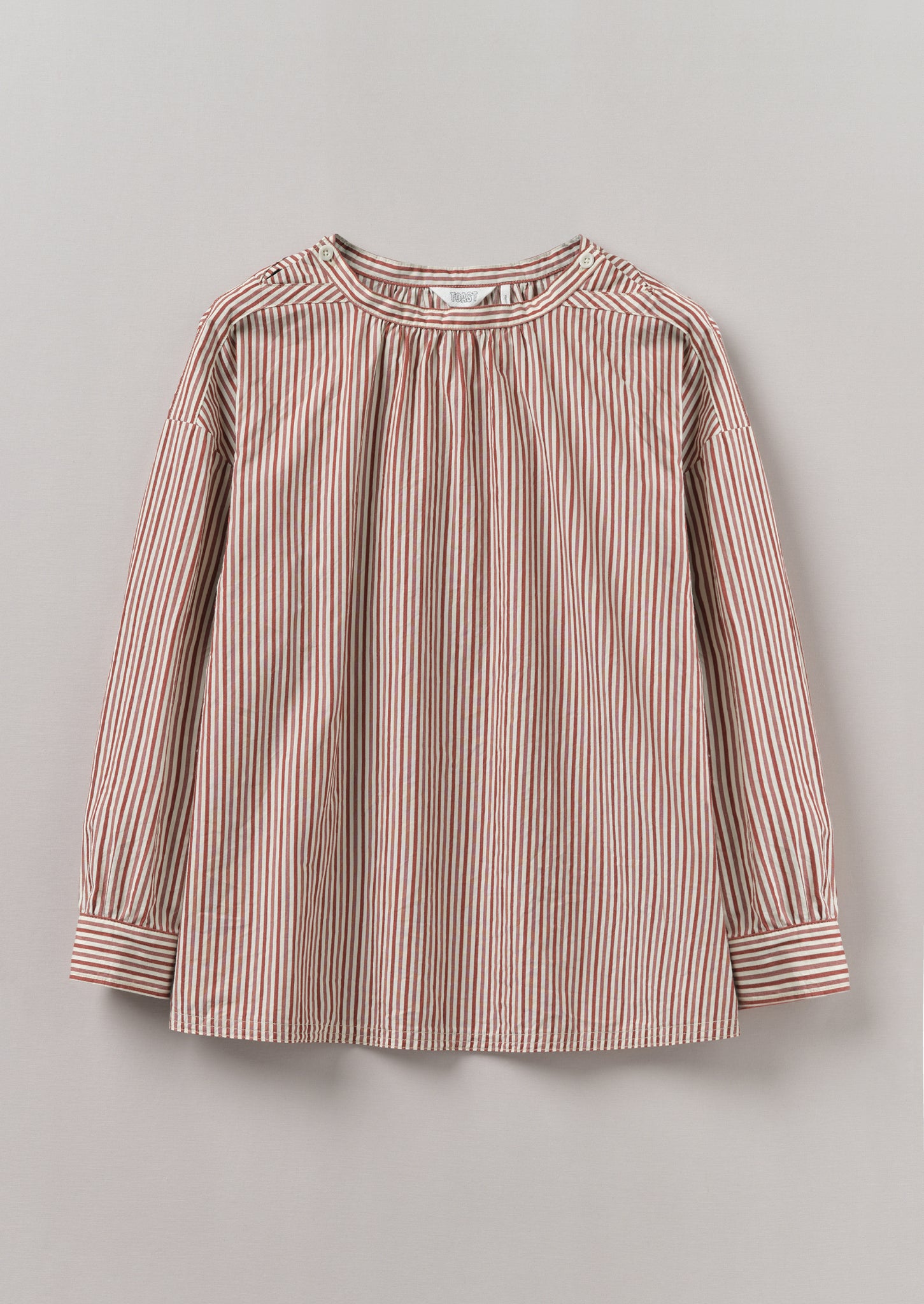 Stripe Cotton Gathered Smock Top | Brick/Ecru