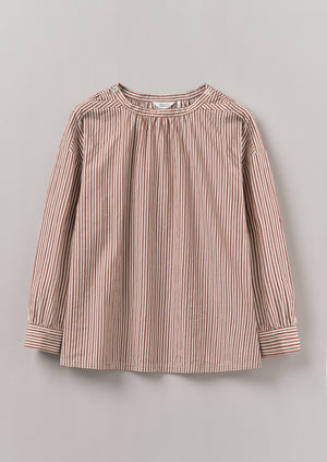 Stripe Cotton Gathered Smock Top | Brick/Ecru