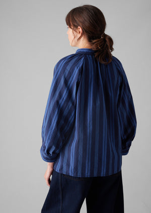 Catrin Cotton Stripe Raglan Shirt | Royal Blue