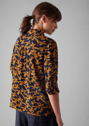 Gia Washi Print Shirt | Deep Blue/Marigold