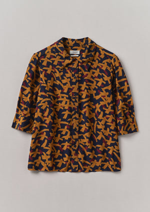 Gia Washi Print Shirt | Deep Blue/Marigold