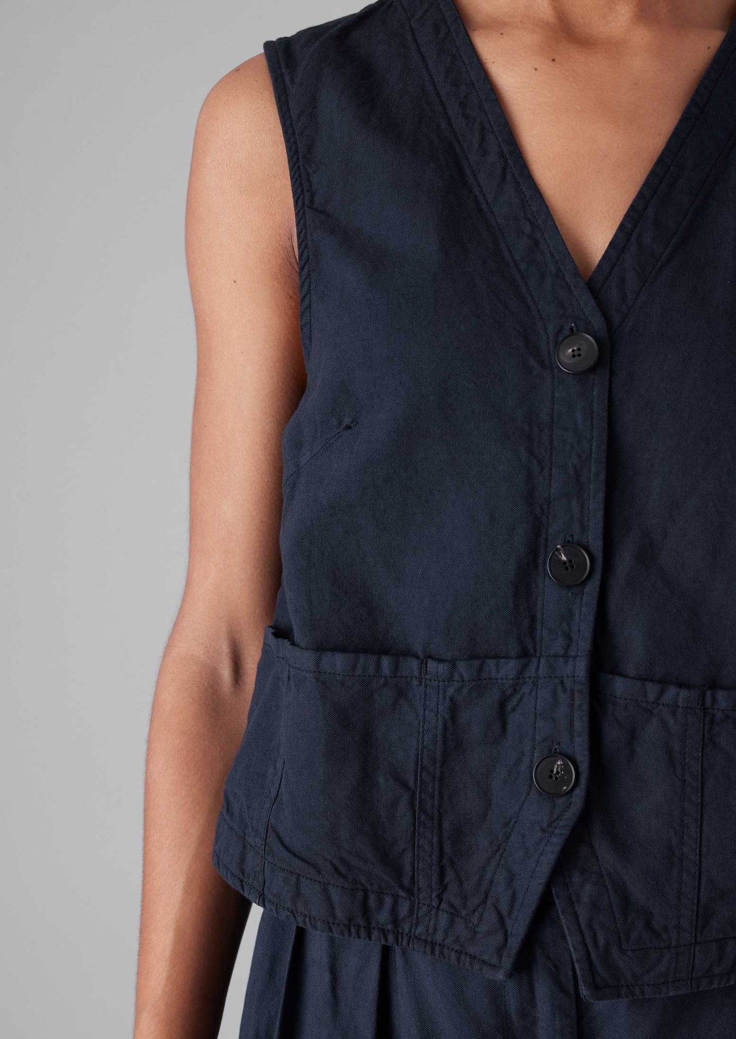 Cotton Linen Canvas Waistcoat Top | Anthracite