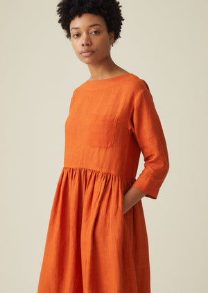 Boat Neck Garment Dyed Linen Dress | Tangerine | TOAST