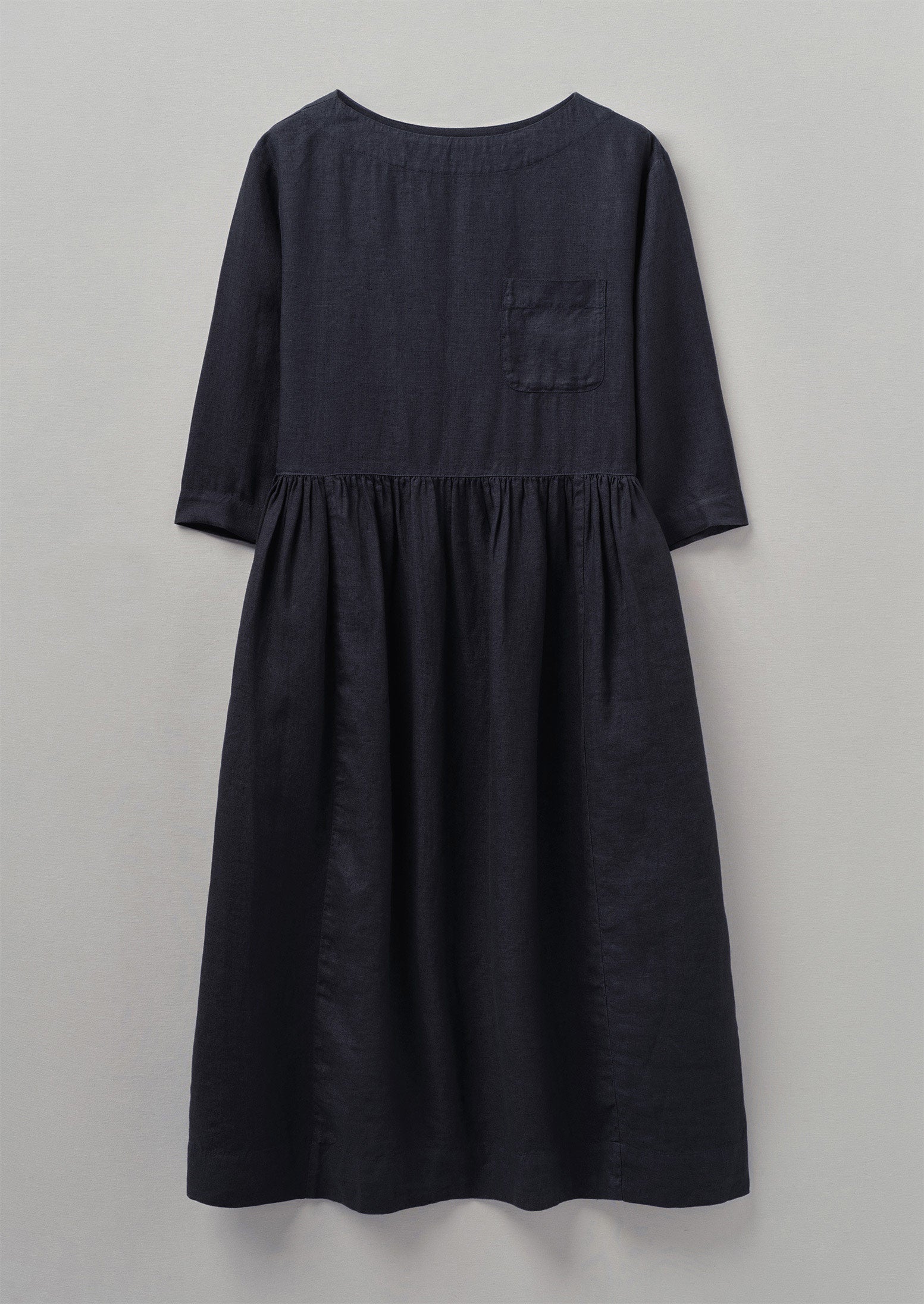 Boat Neck Garment Dyed Linen Dress | Midnight | TOAST