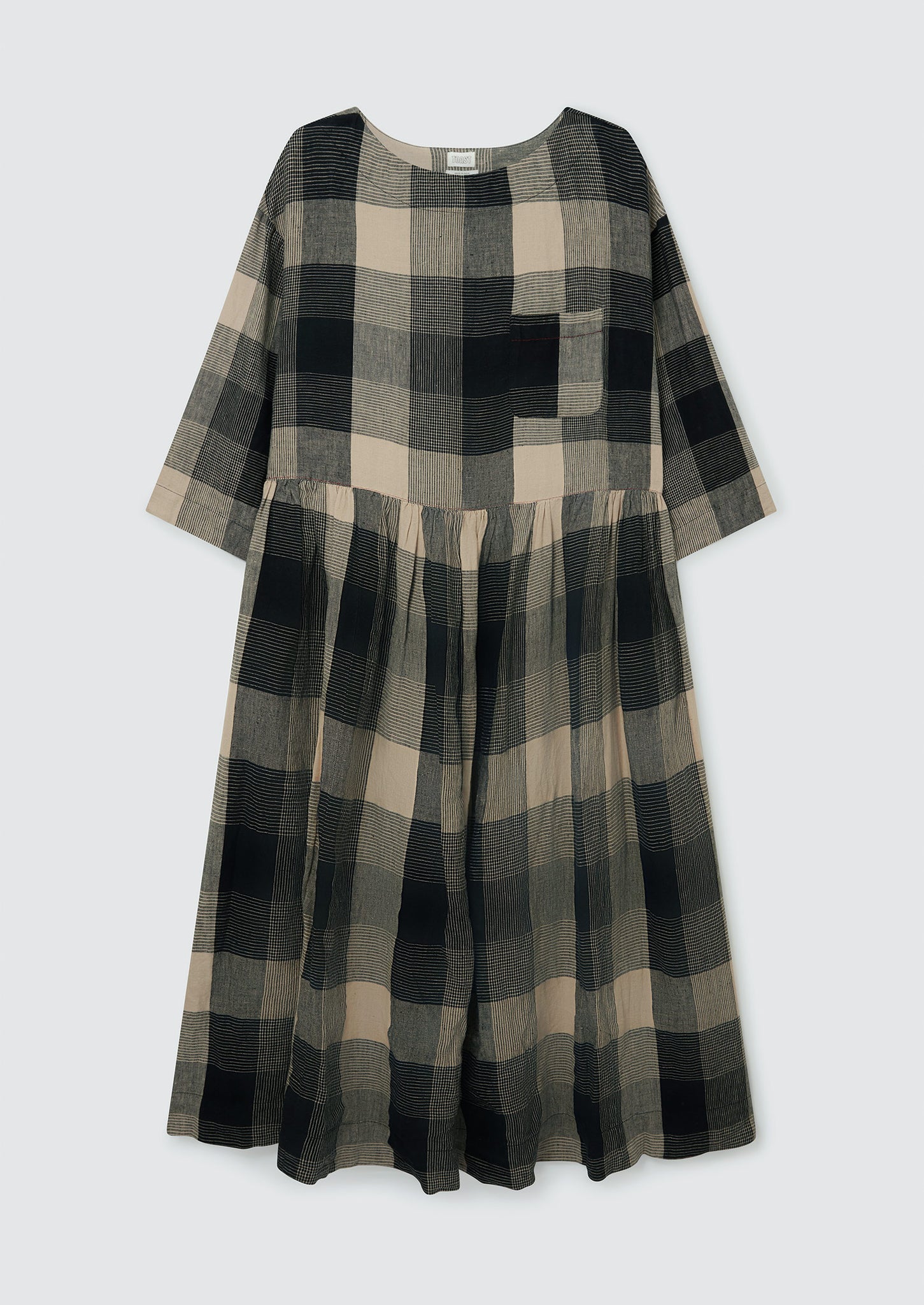 Renewed Landscape Check Linen Dress Size S | Charcoal/Oat