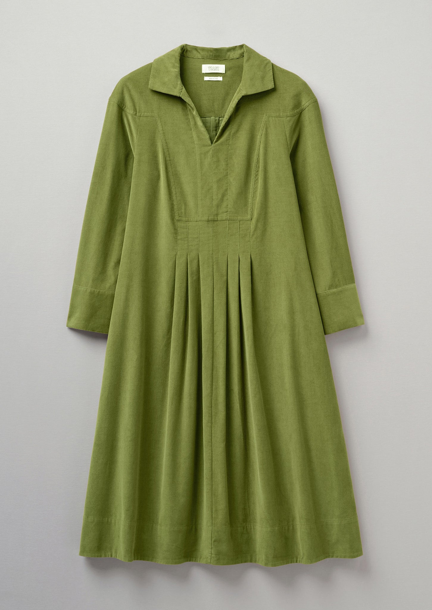 Pleated Organic Needlecord Dress | Antique Olive