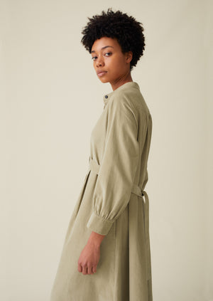 Bib Front Organic Needlecord Dress | Pebble