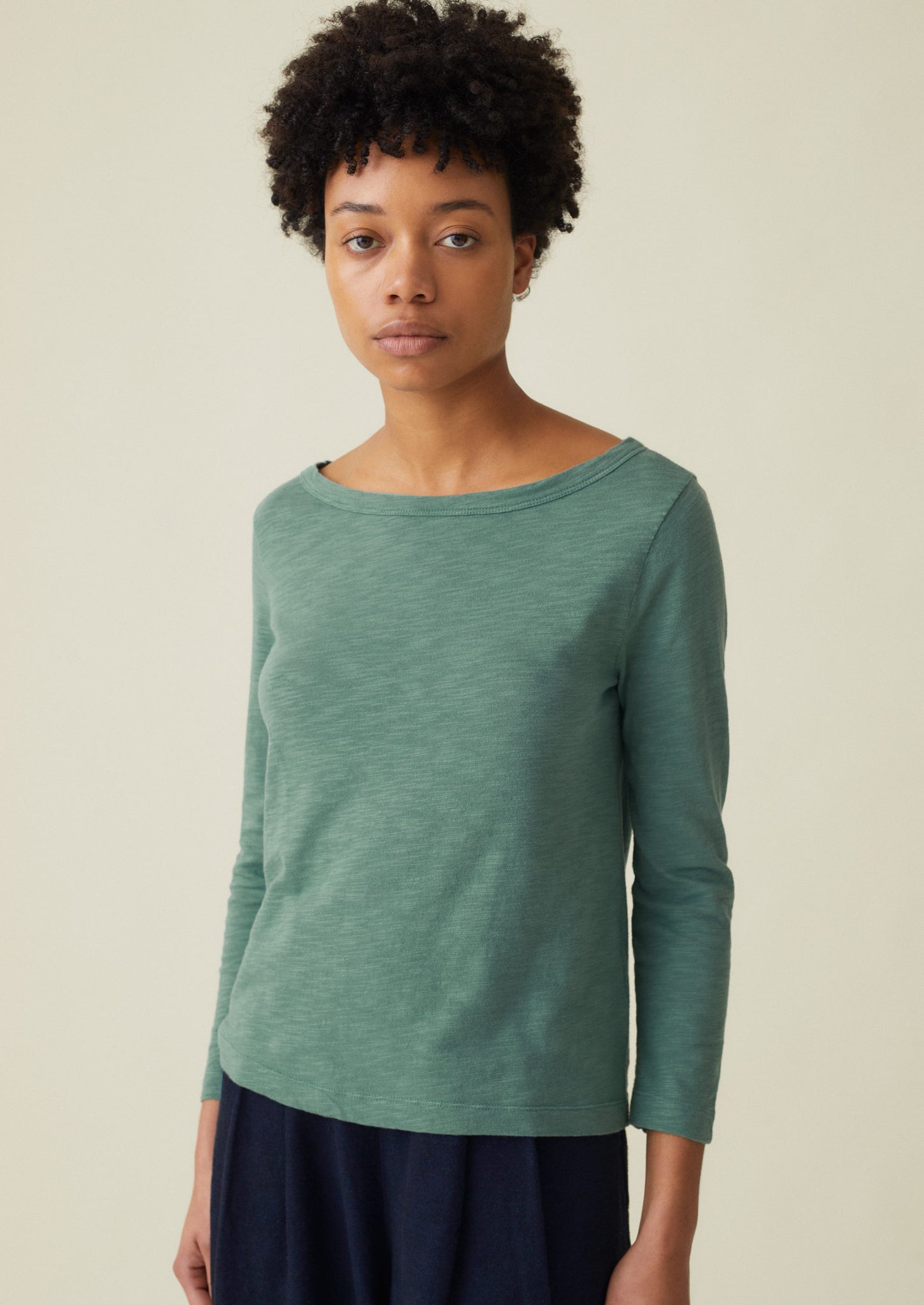 Garment Dyed Boat Neck Tee | Thorn Green | TOAST