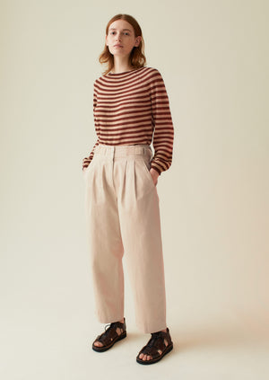 Side Tab Cotton Linen Twill Trousers | Shell | TOAST