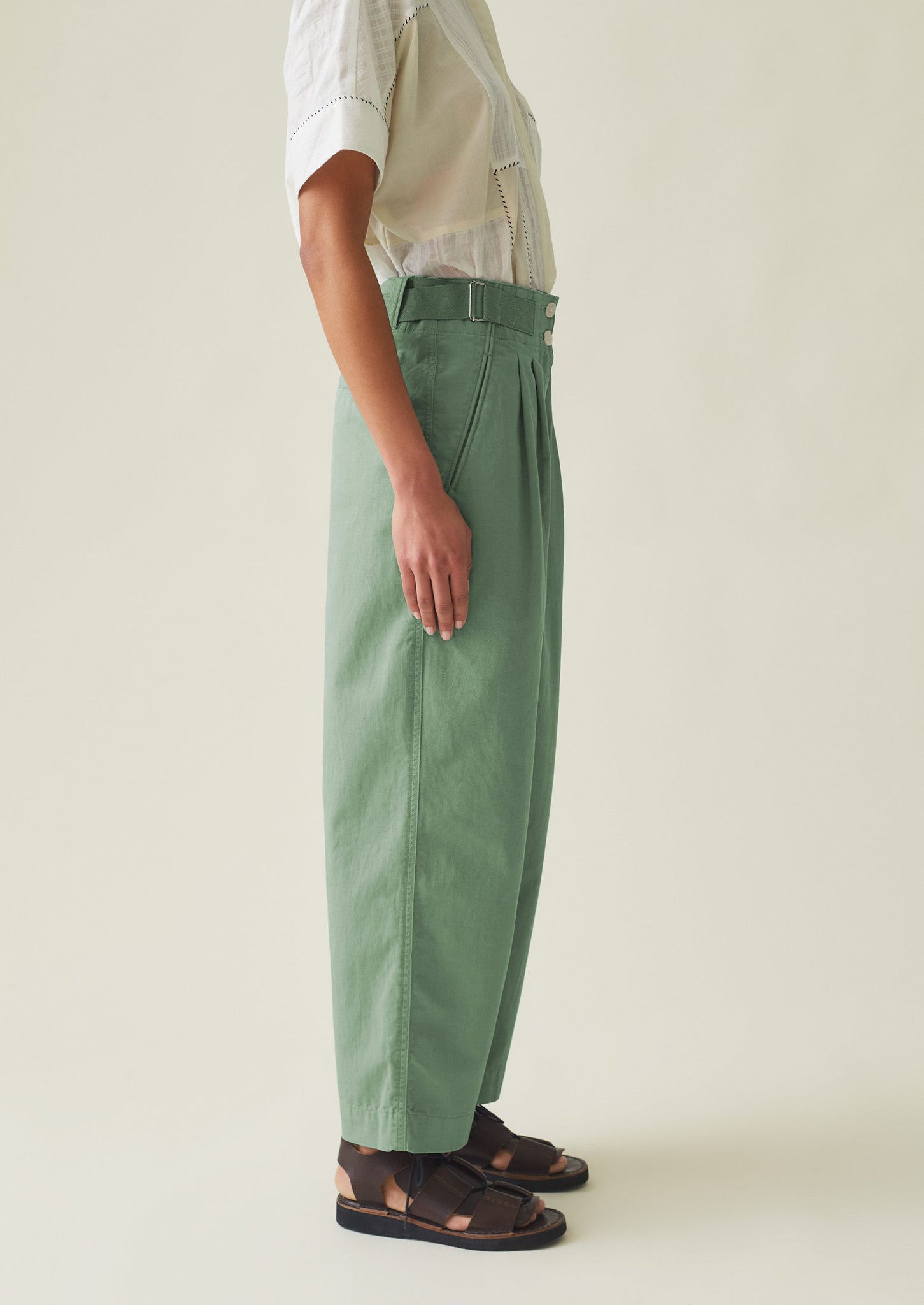 Side Tab Cotton Linen Twill Trousers | Herb | TOAST