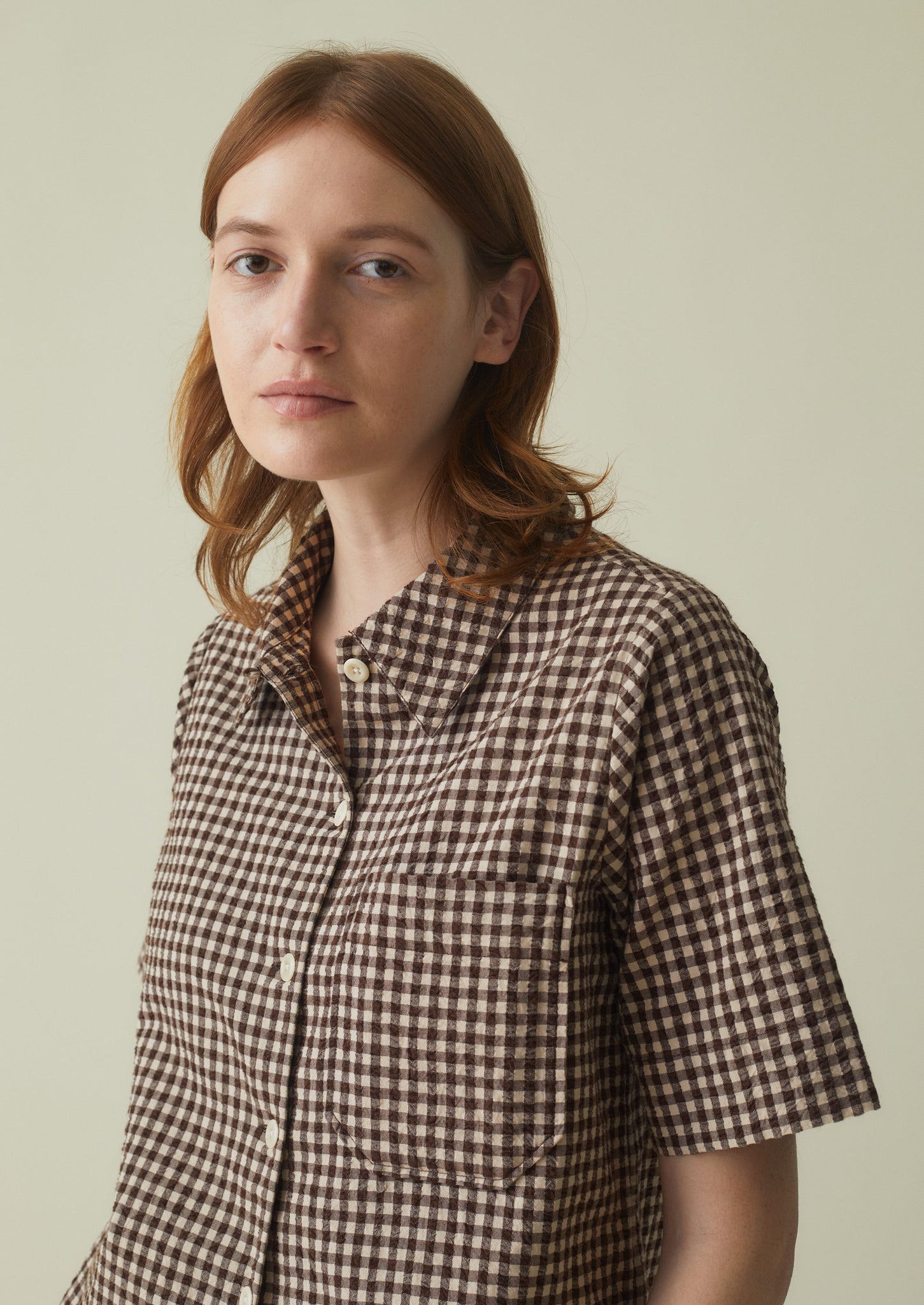 Gingham Seersucker Cotton Shirt | Timber/Ecru | TOAST